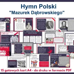 Hymn Polski "Mazurek Dąbrowskiego" – karty edukacyjne o historii, symbolice i tekście.