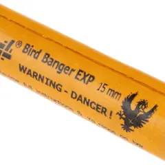 Pomarańczowy banger EXP 15 mm z napisem "WARNING-DANGER!". Używany do odstraszania ptaków, ale z nim trzeba uważać!