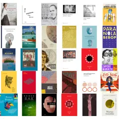 Książki w układzie, tworzące kolorową mozaikę. Wśród nich "LADNA Historia", "KRAKÓW", "UCICHŁO", "Basia i skarby", "ZAPISKI WARIATKI", "TRASH STORY".