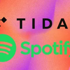 Loga Tidal i Spotify na tle gradientu.