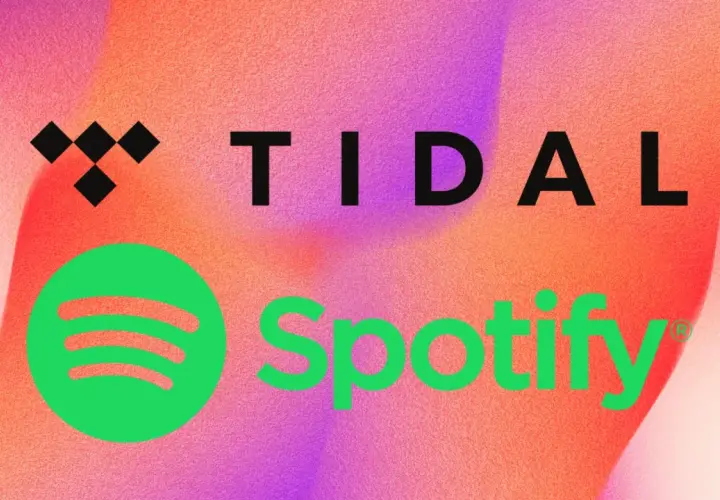Loga Tidal i Spotify na tle gradientu.