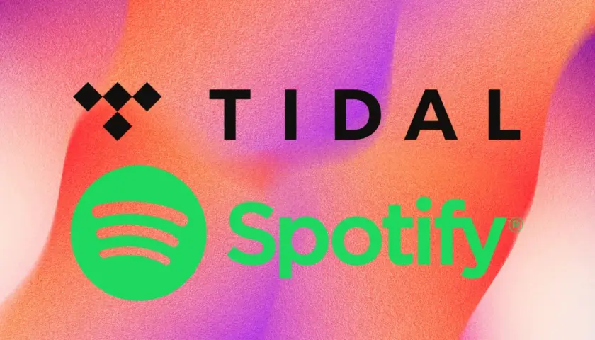 Loga Tidal i Spotify na tle gradientu.