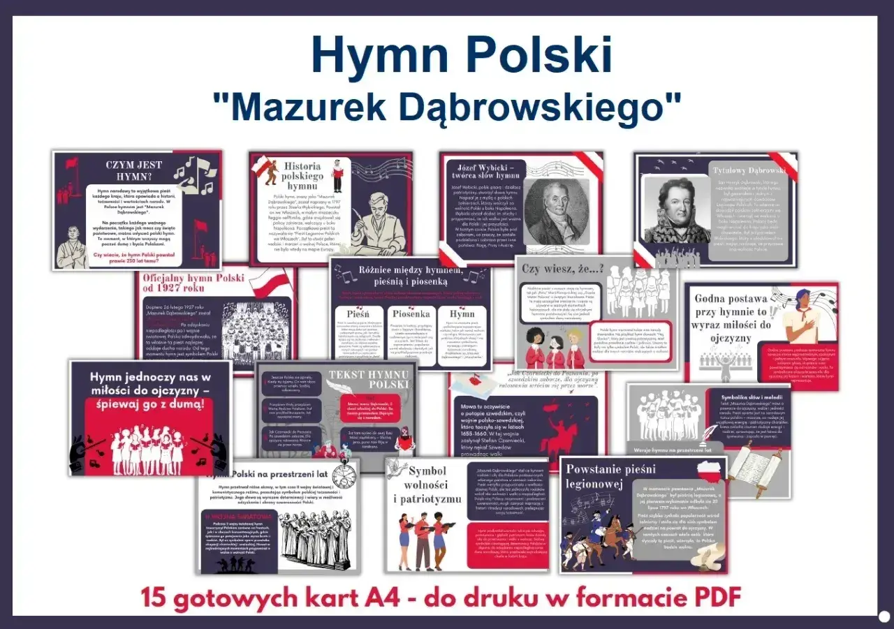 Hymn Polski "Mazurek Dąbrowskiego" - materiały edukacyjne o historii, symbolice i tekście hymnu narodowego.