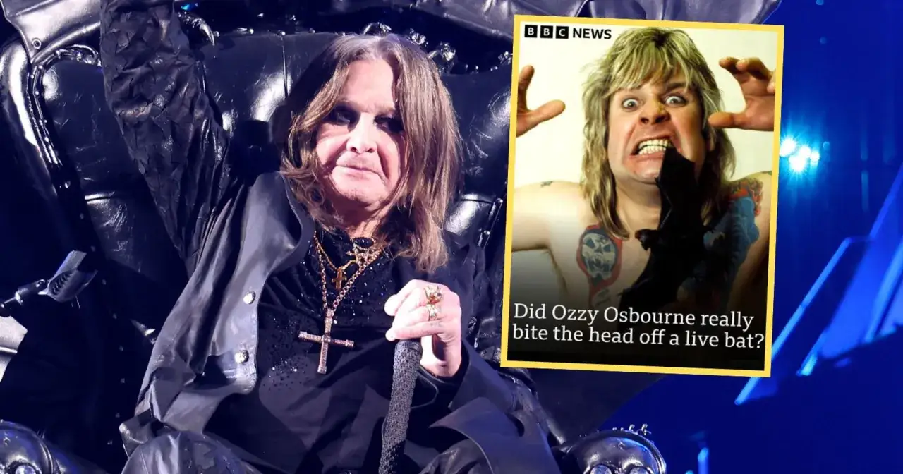 Ozzy Osbourne siedzi na tronie, obok zdjęcie z nagłówkiem